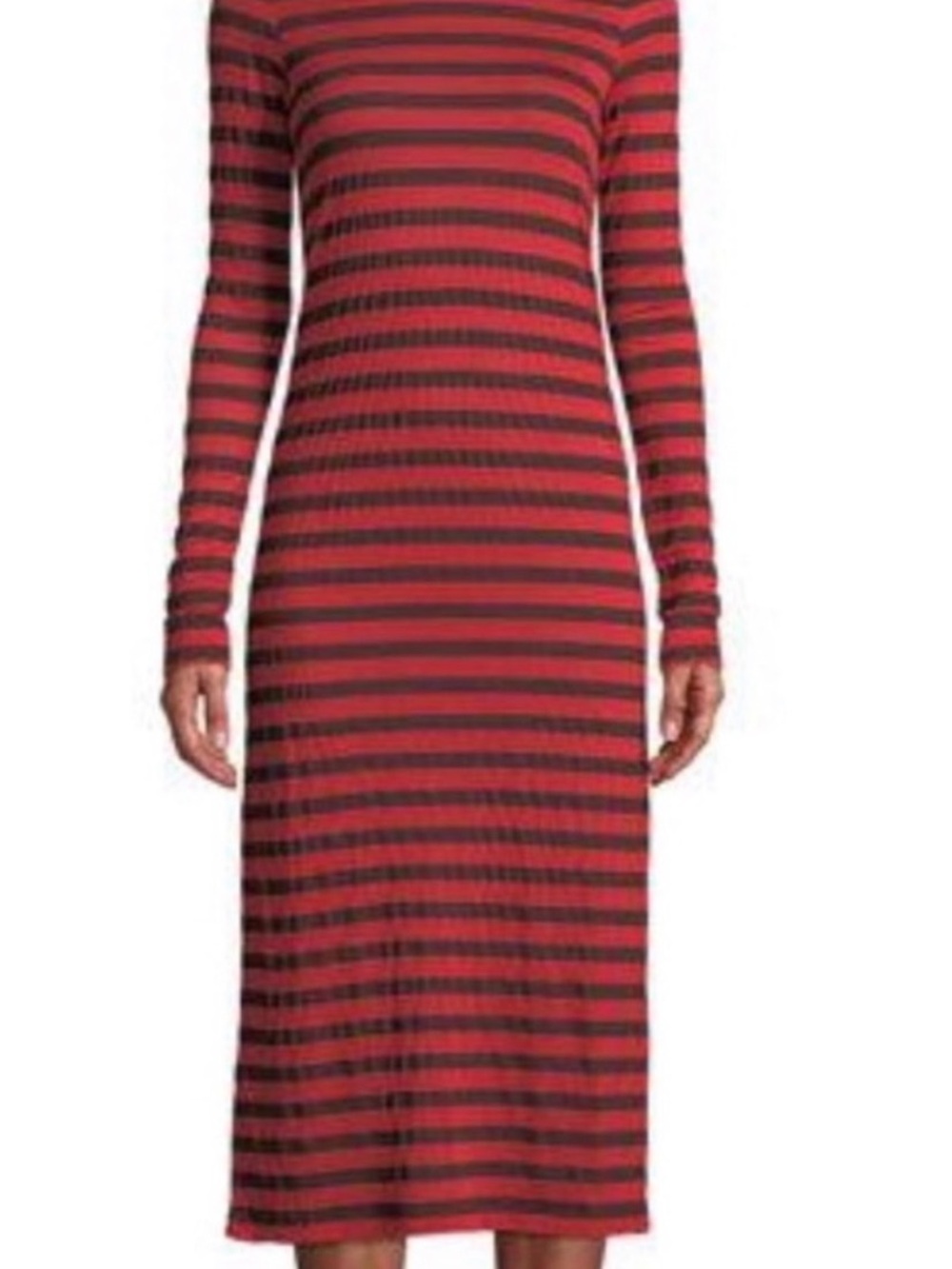 Current Elliott Striped Long Sleeve Red and Black Midi Dress